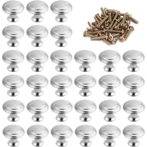 30pcs Round Door Knobs 30mm, Stainless Steel Handle for Kitchen, Decoration with Silver Screws (1/4)