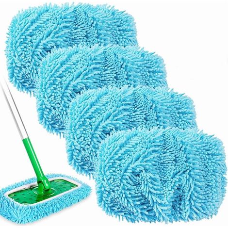 Housses de rechange réutilisables en microfibre pour balais Swiffer, lingettes de nettoyage lavables et ultra-absorbantes pour têtes de balai plates. Quatre