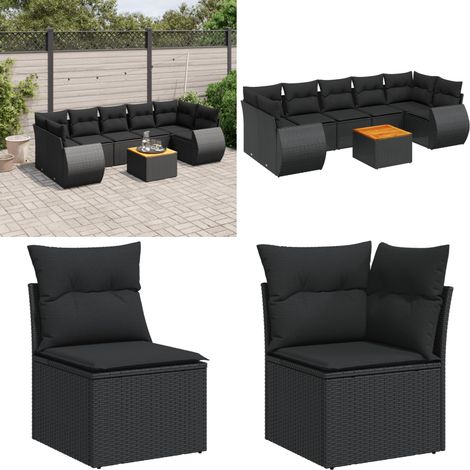 8-tlg. Garten-Sofagarnitur mit Kissen Schwarz Poly Rattan - Gartensorte - Esszimmergarnituren - Lounge Möbel - Outdoor Furniture - Gartenset - Home & Living (1/5)