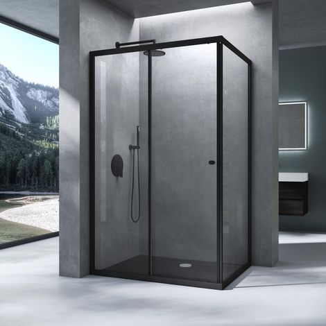 Mai & Mai Box Doccia 90x120x190cm, Box Doccia a Soffietto Cabina Bagno in Cristallo Trasparente con Porta Scorrevole Box Cabina Doccia Nero Ravenna16L K (1/5)