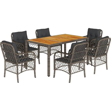 Ensemble à manger de jardin et coussins 7 pcs gris rotin (1/5)