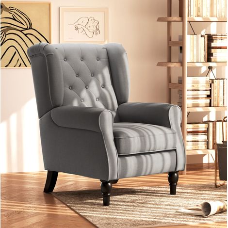 Fauteuil relax 74x86x102 cm gris foncé en polyester avec capitonnage et dossier haut (1/5)