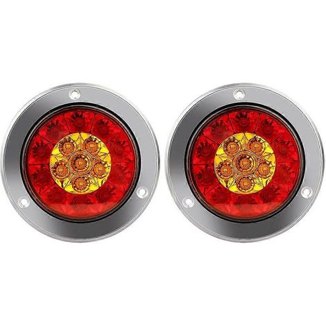 2 Stück rote/gelbe 16-LED-Rundleuchten (4 Zoll) für LKW-Anhänger, Brems-, Stopp- und Blinkerleuchten, wasserdicht, 12-24JXLGV (1/5)