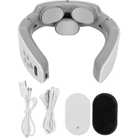 Masseur cervical à impulsions, appareil de massage intelligent rechargeable pour la physiothérapie du cou, avec 3 têtes rechargeables (blanc). (1/5)