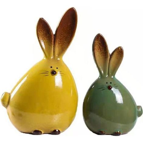 Ceramic bunny figurines, long-eared Easter ornament, desktop animal doll, home and office decoration (1/5)