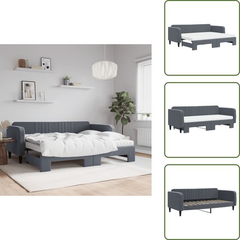 vidaXL Tagesbett Ausziehbar mit Matratzen Dunkelgrau 90x200 cm Samt (1/5)