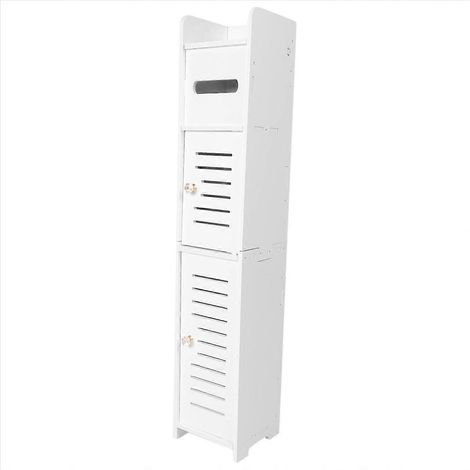 Armoire de rangement d'angle pour salle de bain étroite (blanche) (1/5)