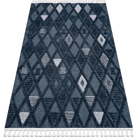 Tappeto SEVILLA Y499B traliccio, diamanti blu Frange berbero marocchino shaggy blue 180x270 cm