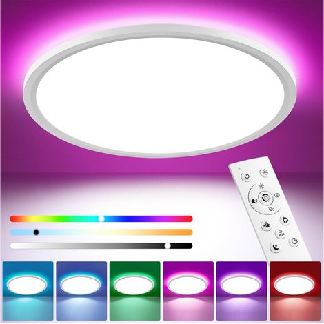 Ø30cm Plafonnier LED Dimmable 24W avec Télécommande, RGB Change Couleur, Plafonnier Rond Plat, 2700K-6500K, Plafonnier pour Salon, Cuisine, Chambre d’Enfant (1/5)