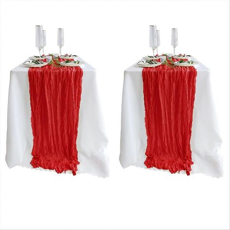 Lot de 2 chemins de table en mousseline rouge, lot de 2 chemins de table bohèmes en mousseline (1/5)
