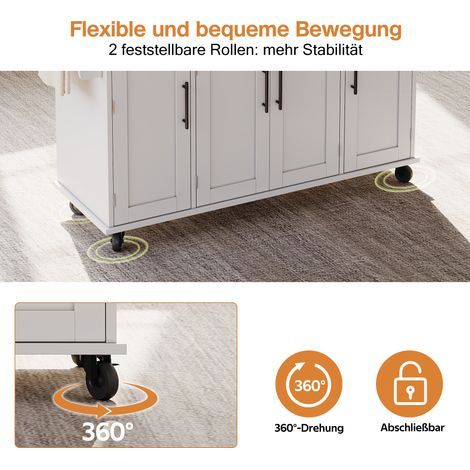 Îlot de cuisine mobile 120x45 cm, table roulante avec plan de travail extensible jusqu'à 70 cm, tiroir à couverts dissimulé, étagères réglables, porte-épices et porte-serviette, idéal pour cuisine, sa (1/5)