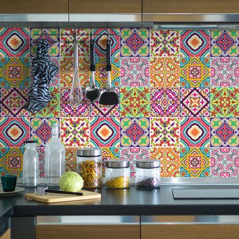 Sticker Mural Carrelage adhésif Cuisine Salle de Bain - 9 STICKERS CARRELAGES AZULEJOS ANALIS - 9stickers10x10cm (1/5)
