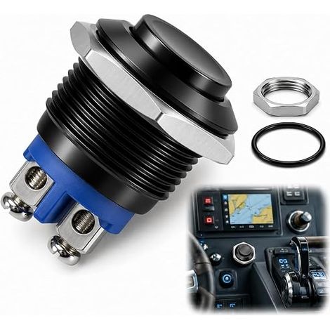Bouton Poussoir Momentané Étanche 12V 16mm Interrupteur Poussoir Rond, Métal, avec Raccord à Vis, pour Bricolage, pour Voiture Moto Bateau (1/5)