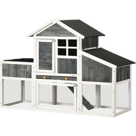 PawHut Pollaio per Galline in Legno con Casetta Area Aperta e Nido Grigio (1/5)