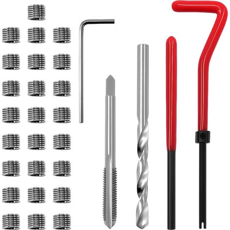 Kit de reparación de roscas M6 de 30 piezas  Herramienta de inserción de rosca métrica + llave inglesa + destornillador HSS + macho de roscar M6 (1/5)