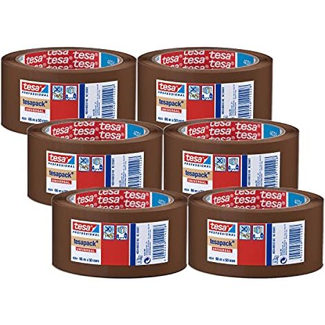tesapack 4024 Nastro universale per pacchi in PP, srotolamento silenzioso, resistente agli agenti atmosferici e all'invecchiamento Marrone, 66 m x 5 cm ciascuno, confezione da 6 pezzi (1/2)