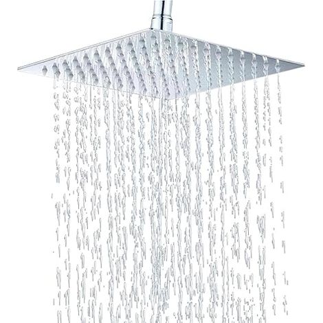 Pommeau de douche à effet pluie, 40 x 40 cm, carré, en acier inoxydable, rotatif à 360 °, avec filtre, grande zone de pulvérisation, carré, raccord universel 3/4" (1/5)