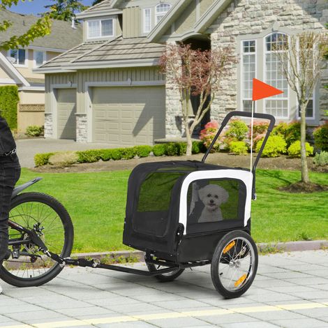 Remorque vélo jogger 2 en 1 pour animaux de compagnie drapeau roue avant pivotante réflecteurs noir (1/5)