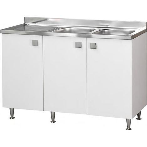Sottolavello per cucina 3 ante Bianco con lavello vasche dx Cm 120x50xh.91 - consegnato già montato