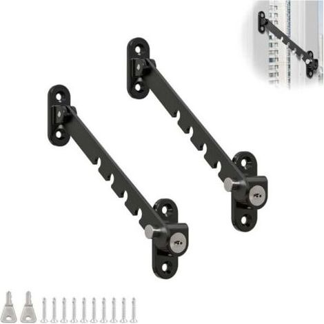 Limiteur de Fenêtre, 2 Pièces Verrouillable Entrebailleur Fenetre, Bloque Fenetre Ouverte en Acier Inoxydable, Réglable à Plusieurs Niveaux, pour la Plupart des Fenêtres (1/4)