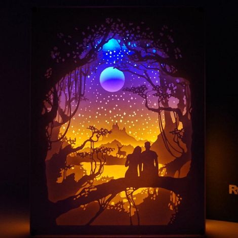 Boîte Lumineuse 3D LED Sculpture Papier - Lampe de Table Décorative Éclairage Nuit Artisanat (1/5)