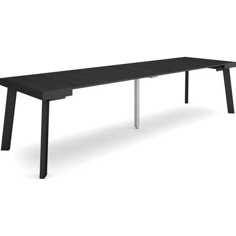 Skraut Home - Table console extensible, Console meuble, 300, Pour 14 personnes, Pieds en bois, Style moderne, Noir (1/5)