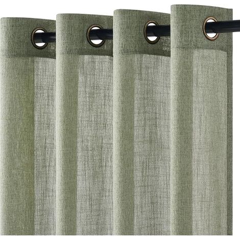 Sage Green Net Curtain 140 x 240 cm Linen Living Room Bedroom Translucent Curtains with Eyelets and Interior Curtains for Dressing Room, Kitchen, Door Window (1/5)