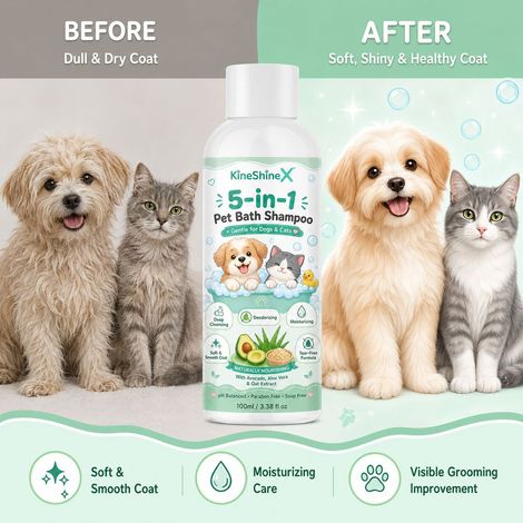 KineShineX Universal-Shampoo für Hunde und Katzen: Feuchtigkeitsspendendes, geruchsneutralisierendes, pflegendes und schützendes Shampoo mit Pflanzenextrakten für Bad und Reinigung (1/5)
