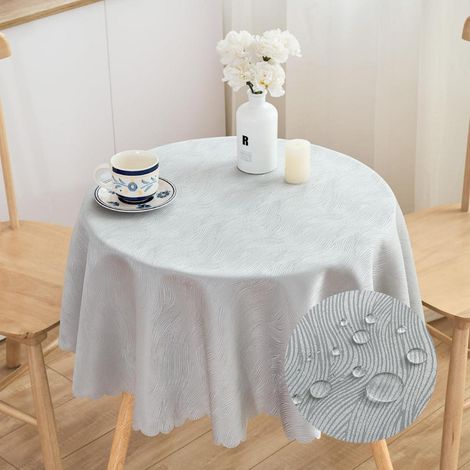 Runde Jacquard Tischdecke 120cm Mittelgrau, wasserabweisend, pflegeleicht