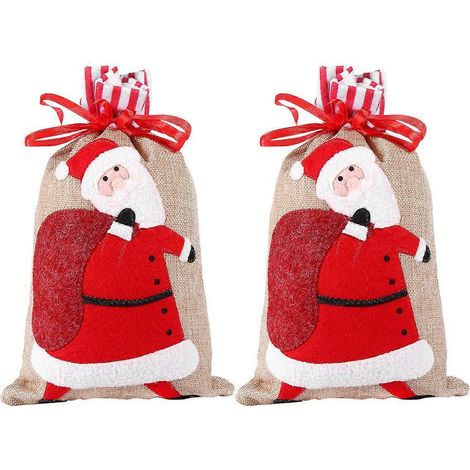 Lot de 2 sacs cadeaux de Noël en tissu non tissé avec cordon de serrage, parfaits pour les bonbons ou les cadeaux.-30X18CM