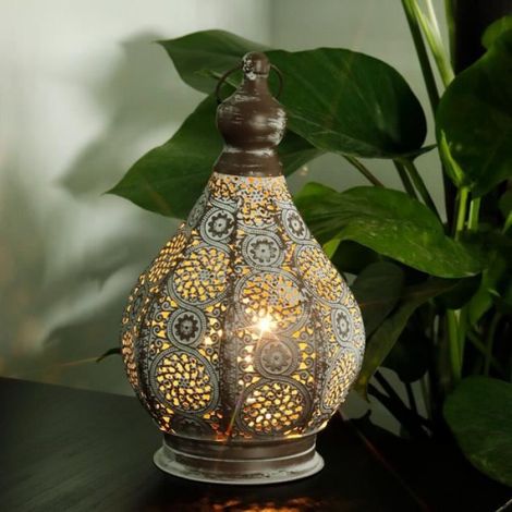 Lanterne Marocaine - Piles AA - Décoration Intérieure Extérieure - Bougeoir Table Jardin Maison - 16.5 x 17.5 x 29.5 cm (1/4)