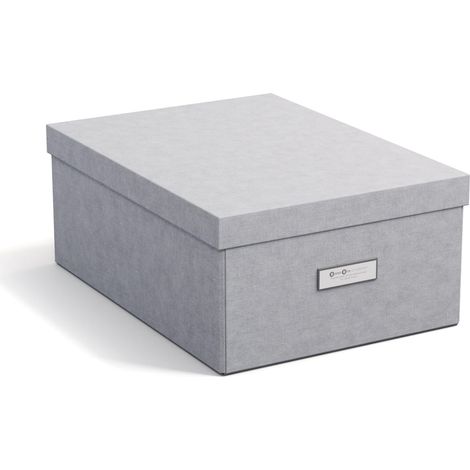 Boîte de Rangement de Taille Moyenne Avec Couvercle – Rangement Robuste en Carton et Papier Effet lin – Boîte Dépliante Avec Porte-Étiquette - Gris Clair (1/5)