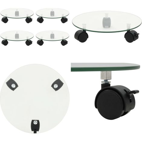 Supports roulants à plantes 4 pcs 28 cm Verre trempé Rond - Support Plante Roulant - Chariot Plante - Base Pot Fleur - Pot Mobile - Support Plante Intérieur - Home & Living (1/5)