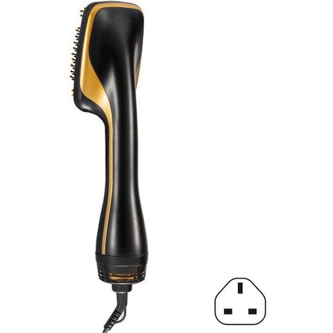 Brosse séchoir multifonctionnelle à air chaud pour un coiffage rapide, une réduction des frisottis et des cheveux sains. Prise UK. Jaune. (1/5)
