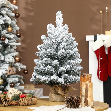 Mini sapin de Noël artificiel 60 cm, sapin artificiel enneigé, 72 branches, 6 pommes de pin, socle en ciment (1/5)
