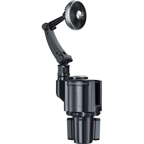 Portavasos multifuncional para coche, ventilador para coche con luz ambiental, 3 velocidades de ventilador, fácil instalación (Plug and Play), base extensible para coches de 12V/24V.
