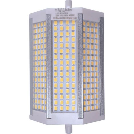 Ampoule LED R7S 50 W 118 mm à intensité variable, blanc neutre 4000 K, remplace un projecteur halogène 500 W, angle de faisceau 200°, culot J118, AC220-240 V [Classe énergétique G]