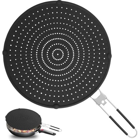 Anti-splash stainless lid, saucepan and frying pan, pan protector, pan lid, splash proof silicone screen with foldable handle for cooking (13 x 45 cm) (1/5)