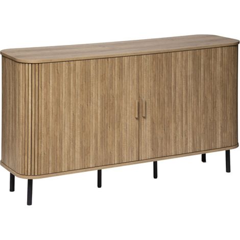 Buffet, meuble de rangement en bois MDF naturel et acier coloris noir - Longueur 140 x Profondeur 40 x Hauteur 80,50 cm (1/4)