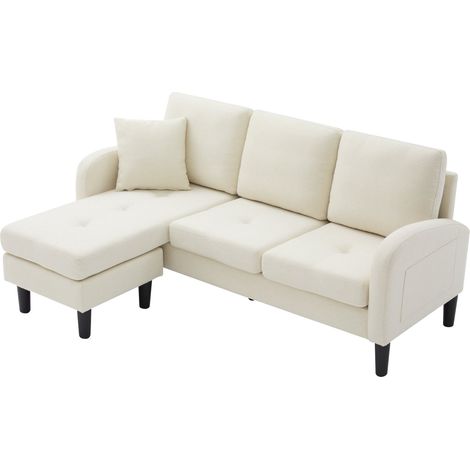 Canapé d'angle 3 places avec méridienne modulable, tissu respirant beige clair, assise moelleuse, pieds en plastique, format compact 166 x 118 x 77 cm - CHICFURN (1/5)