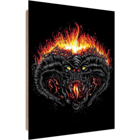 Tableau bois Le Seigneur des Anneaux tête de Balrog - 50 x 70 cm (1/5)