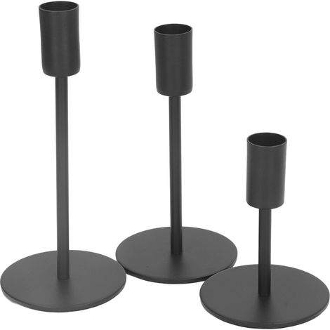 Lot de 3 bougeoirs noirs en métal, finition mate polie, protection antirouille, pieds ronds pour décoration. (1/5)