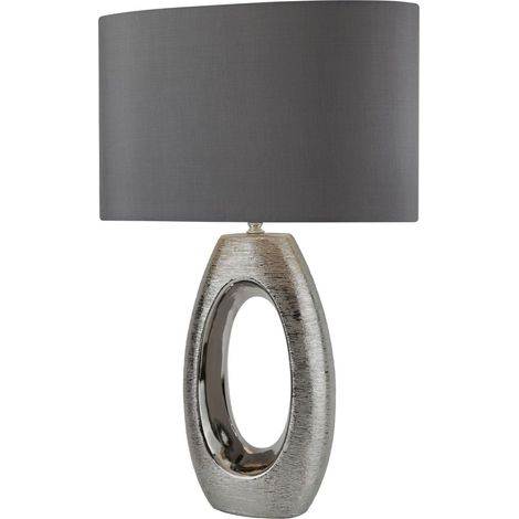Lampe de chevet en tissu céramique E27 61 cm, gris chromé, lampe moderne en céramique (1/5)