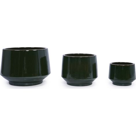 Set mit 3 handgefertigten Keramik-Blumentöpfen, dunkelgrün glasiert, Ø 38,1/28/22,9 cm (1/5)