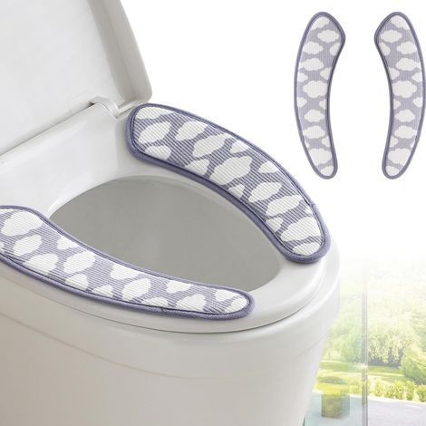 Housse de siège de toilette épaisse et chaude - Coussin lavable et avec adhésif TPR et motif nuage pour plus de confort et d'isolation (bleu) (1/5)