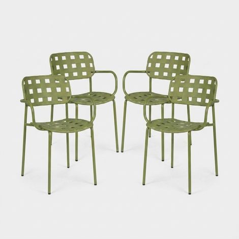 Lot de 4 chaises de jardin empilables avec accoudoirs en acier Clover YES - Vert foncé (1/5)