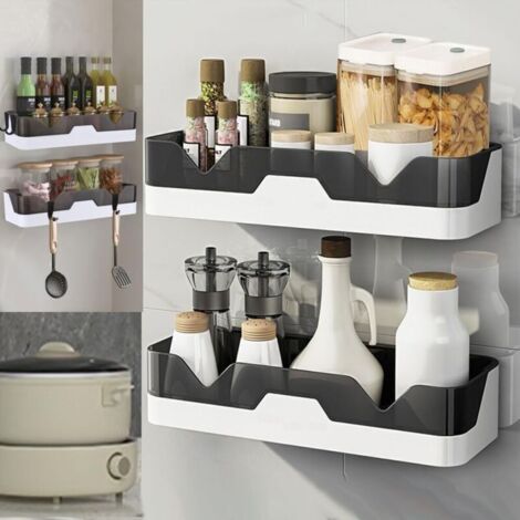Ensemble de 2 étagères de douche, panier de rangement mural sans perçage pour salle de bain/cuisine (1/4)