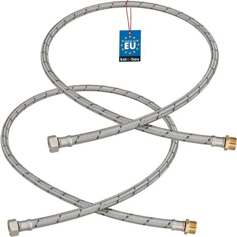 KOTARBAU® Lot de 2 Flexible Robinet 3/8" x 3/8" - Flexible Eau - Tuyau Robinet 120 cm - Mâle x Femelle - Rallonge Robinet Cuisine Flexible - Acier Inoxydable - Tuyau Flexible Plomberie (1/4)