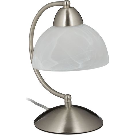 Relaxdays Lámpara de mesa vintage, Táctil, Cristal & Hierro, Regulable, E14, 230V, 25x15x19 cm, 1 Ud., Plateado (1/5)