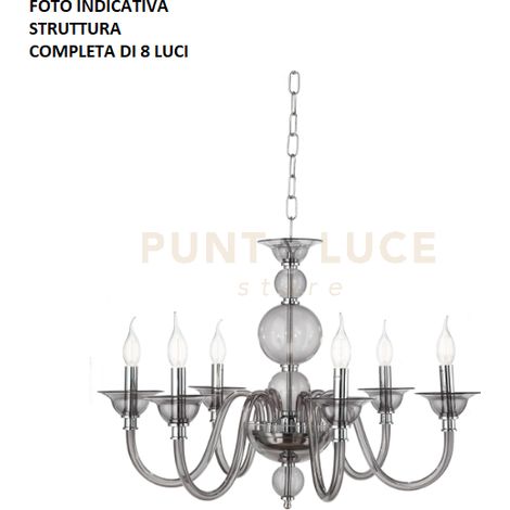 LAMPADARIO TEBE 8 LUCI FUME' E CROMO ATTACCO E14 D.87CM